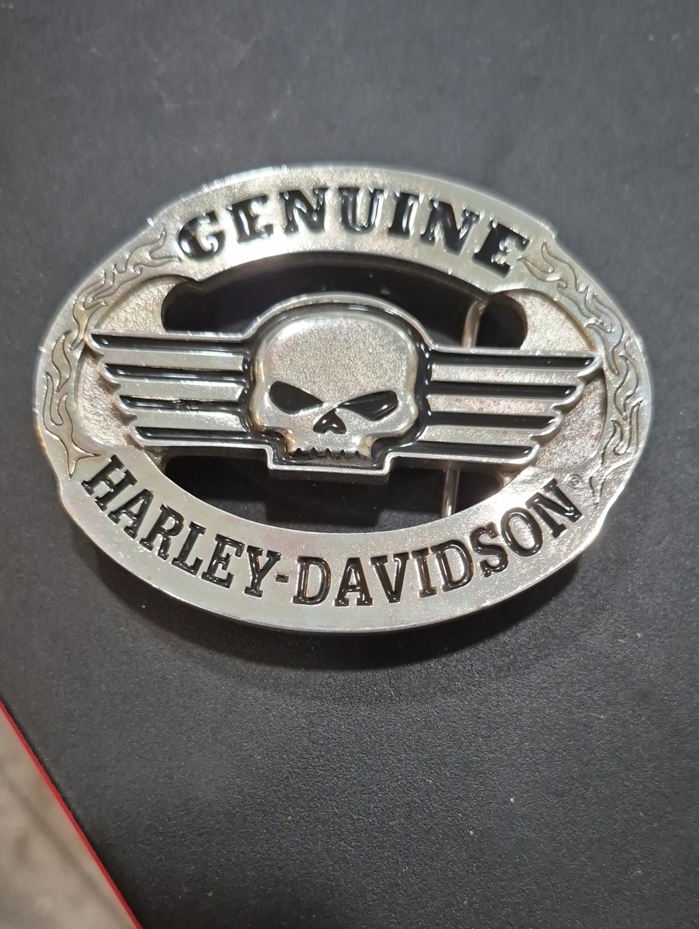 Vintage Harley-Davidson Silver Winged Skull Belt Buckle